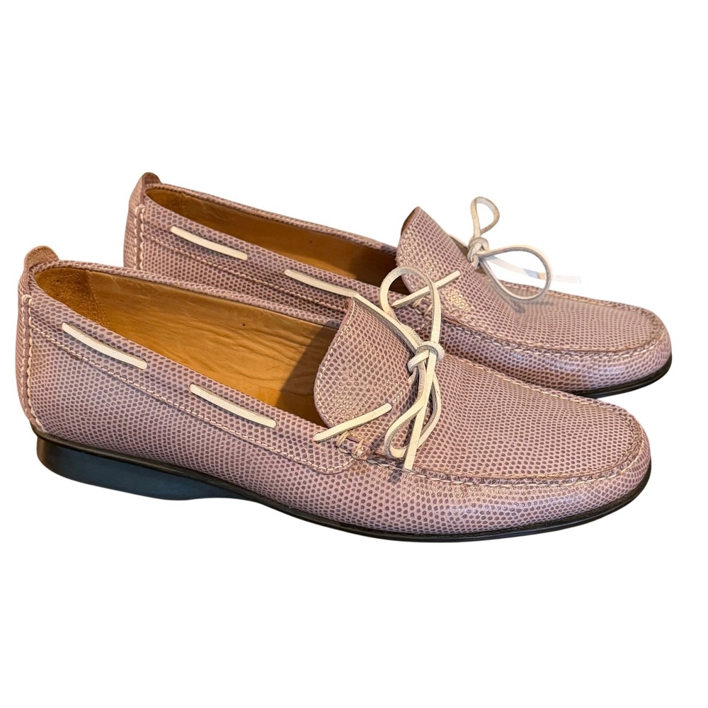 Cole Haan Country Women 7.5B Mauve Pink Lizard Embossed Leather Boat Shoe Driver